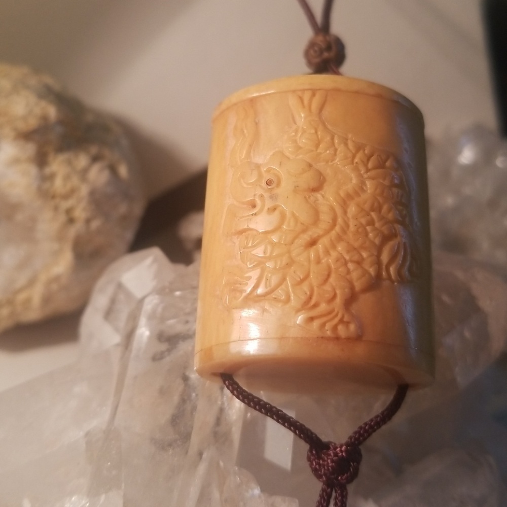 Mini secret compartment)carved from bone necklace